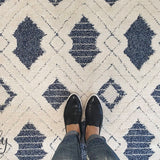 Chloe Ivory Blue Geometric Diamond Textured Rug