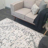 Chloe Ivory Grey Medallion Textured Rug