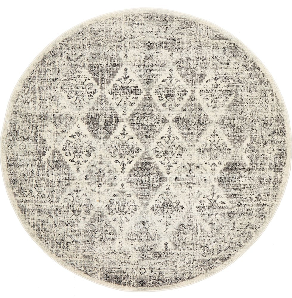Celine Grey Faded Distressed Diamond Round Rug