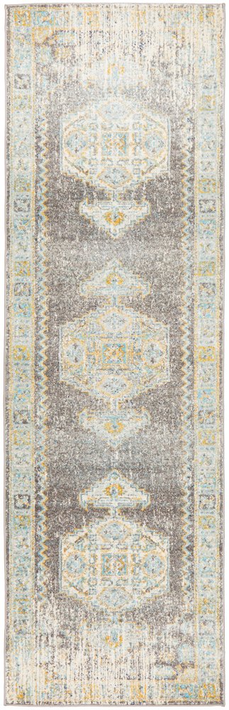 Celine Grey Medallion Distressed Hallway Runner