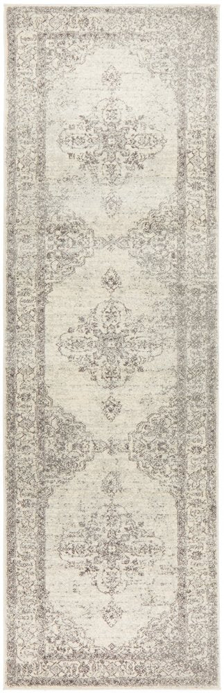 Celine Silver Faded Medallion Distressed Hallway Runner Rug