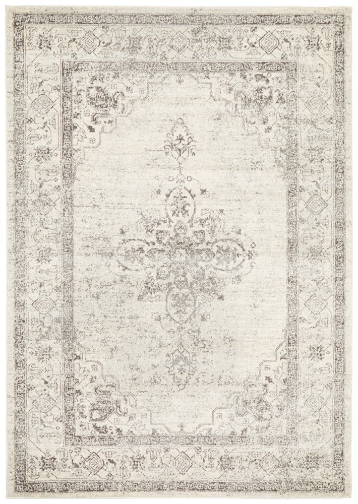 Celine Silver Faded Medallion Distressed Rug