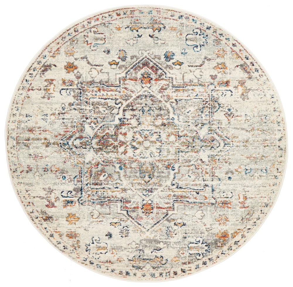 Celine Silver Multi Colour Medallion Round Rug