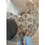 Celine Grey Faded Distressed Diamond Round Rug