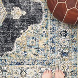 Celine Charcoal Yellow Medallion Distressed Rug