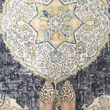 Celine Charcoal Yellow Medallion Distressed Rug