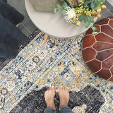 Celine Charcoal Yellow Medallion Distressed Rug