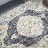 Celine Charcoal Yellow Medallion Distressed Rug