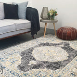 Celine Charcoal Yellow Medallion Distressed Rug