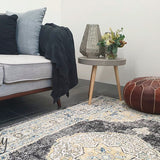 Celine Charcoal Yellow Medallion Distressed Rug