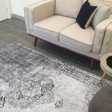 Spirit Charcoal Grey Faded Wash Medallion Transitional Rug