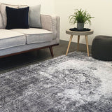 Spirit Charcoal Grey Faded Wash Medallion Transitional Rug