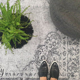 Spirit Charcoal Grey Faded Wash Medallion Transitional Rug