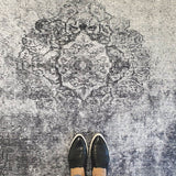 Spirit Charcoal Grey Faded Wash Medallion Transitional Rug