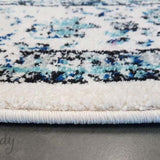 Awaken Ivory Blue Black Oriental Round Rug