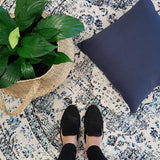 Awaken Ivory Blue Black Oriental Round Rug