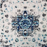 Awaken Ivory Blue Black Oriental Round Rug