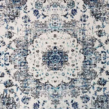 Awaken Ivory Blue Black Oriental Round Rug