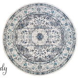 Awaken Ivory Blue Black Oriental Round Rug