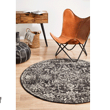 Awaken Charcoal Medallion Round Rug