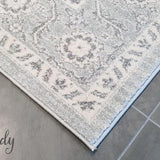Awaken Silver Flower Medallion Transitional Rug