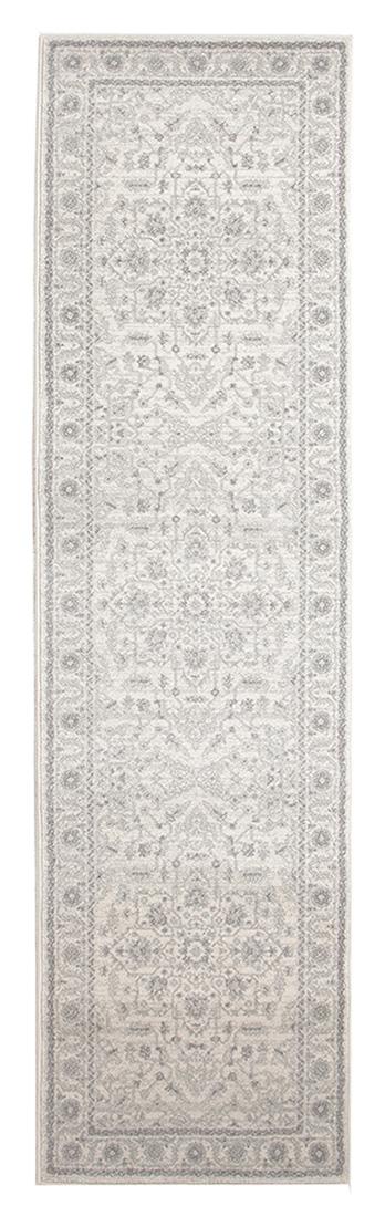 Awaken Ivory Grey Flower Medallion Transitional Hallway Runner