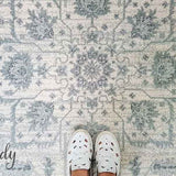 Awaken Ivory Grey Flower Medallion Transitional Rug