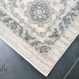 Awaken Ivory Grey Flower Medallion Transitional Rug