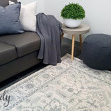 Awaken Ivory Grey Flower Medallion Transitional Rug