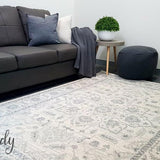 Awaken Ivory Grey Flower Medallion Transitional Rug