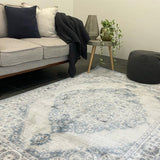 Emira Blue Off White Cornflower Medallion Rug
