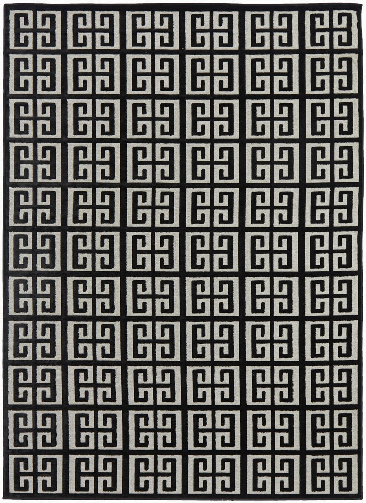 Empire Black Beige Geometric Greek Key Rug