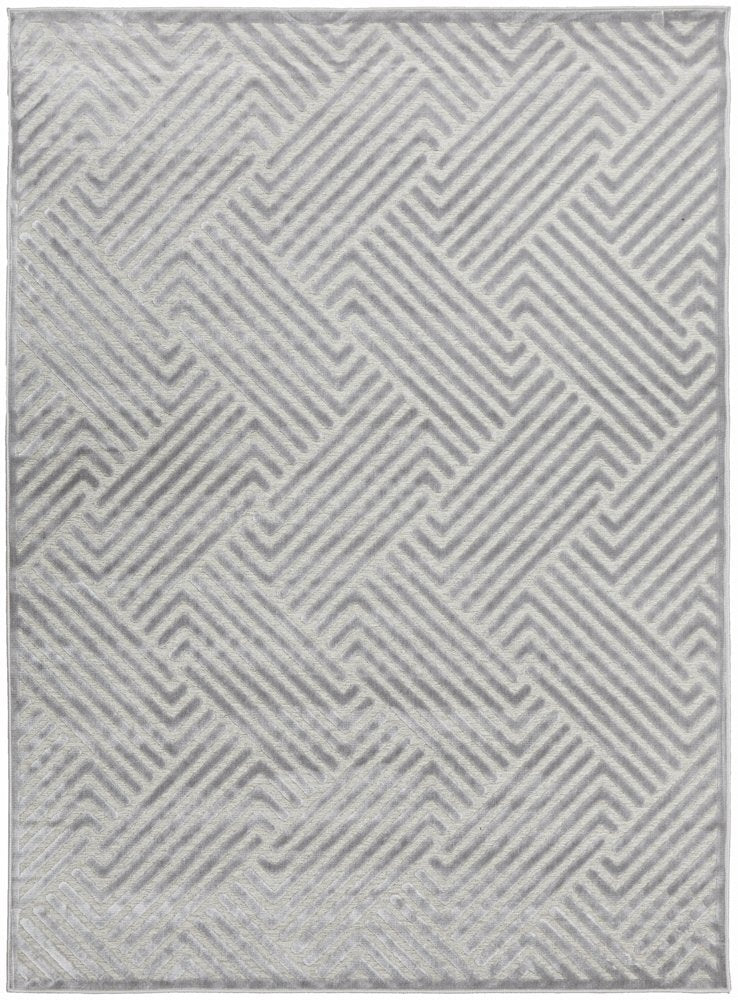 Empire Silver Braided Stripped Geometric Rug