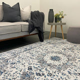 Awaken Ivory Blue Black Oriental Rug