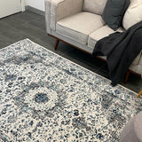 Awaken Ivory Blue Black Oriental Rug