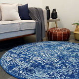 Awaken Navy Blue Medallion Round Rug
