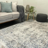 Eliza Blue Grey Distressed Medallion Transitional Rug