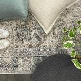 Eliza Blue Grey Distressed Medallion Transitional Rug