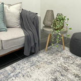 Eliza Blue Grey Distressed Medallion Transitional Rug