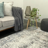 Eliza Blue Grey Distressed Medallion Transitional Rug