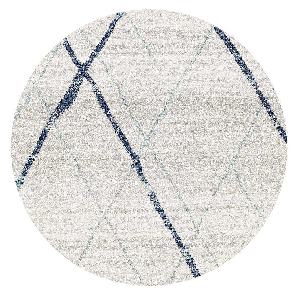 Heaven Blue Grey Abstract Diamond Round Rug