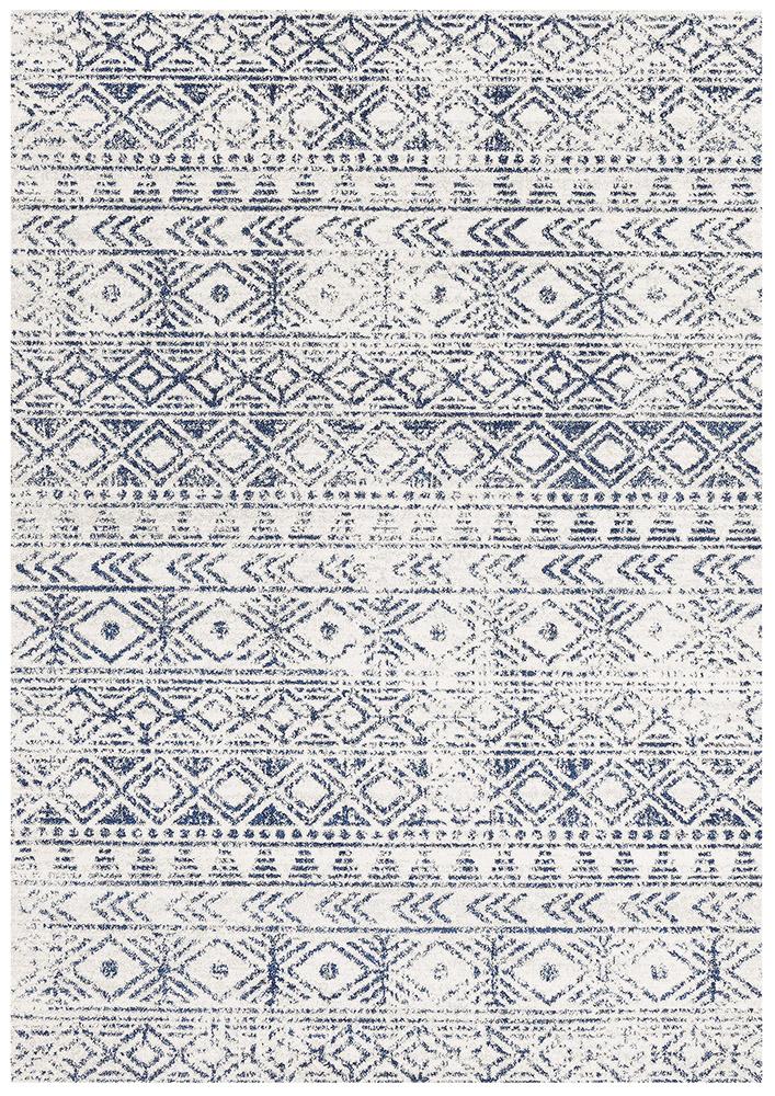 Heaven Blue Ivory Tribal Diamond Rug