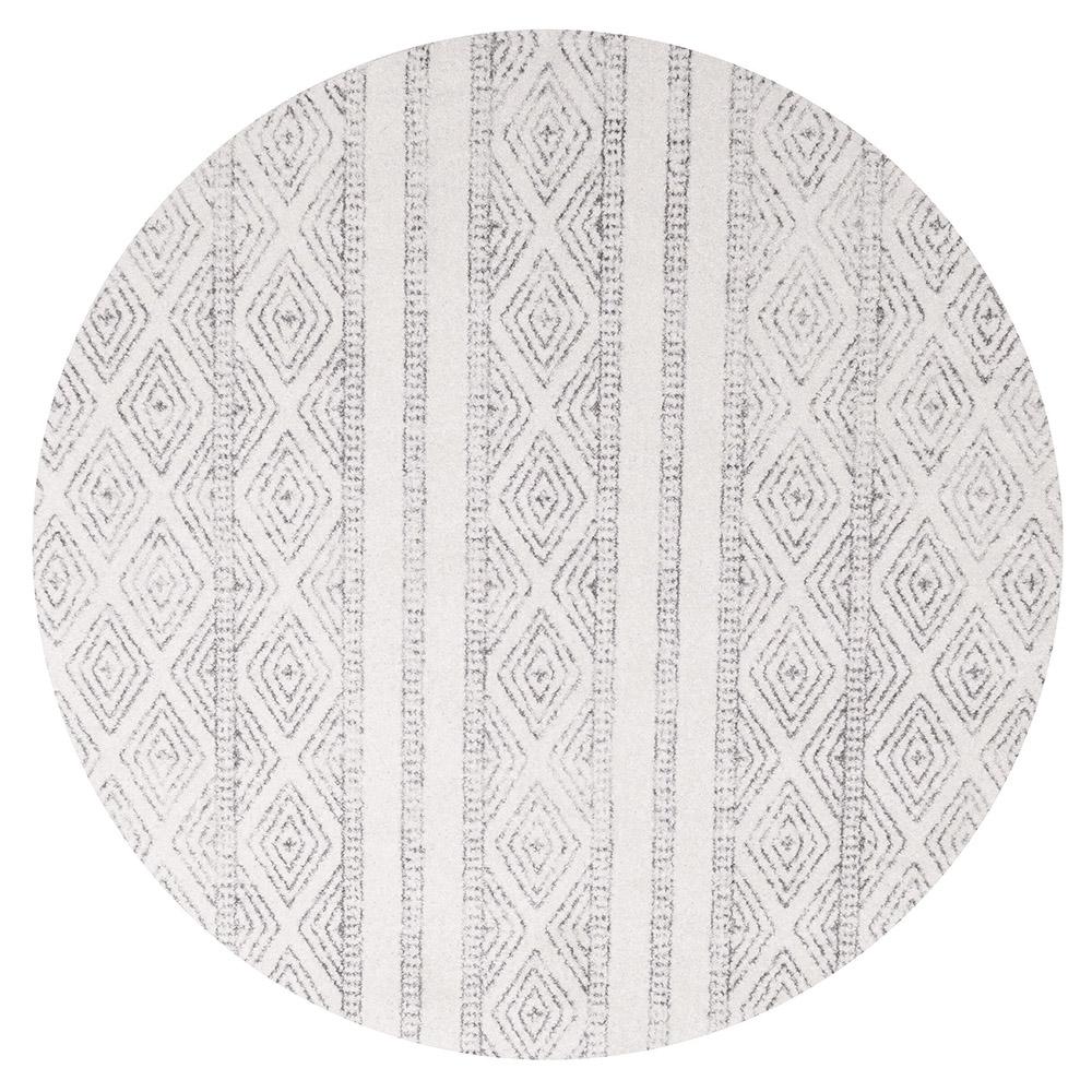 Heaven Grey Tribal Diamond Pattern Round Rug