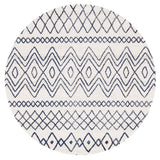 Heaven Ivory Blue Tribal Pattern Round Rug