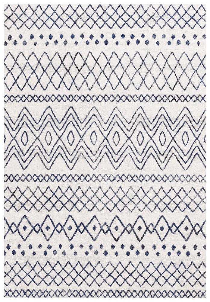 Heaven Ivory Blue Tribal Pattern Rug