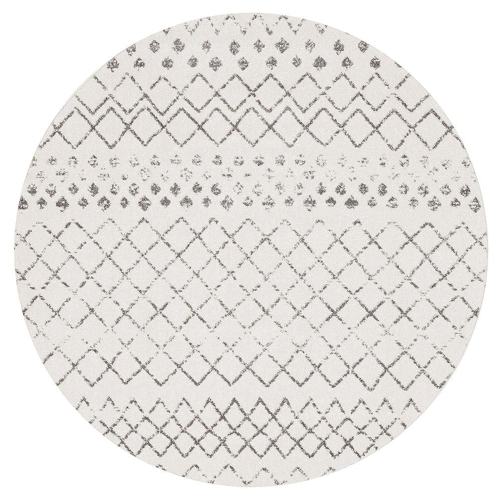 Heaven Ivory Grey Tribal Diamond Round Rug