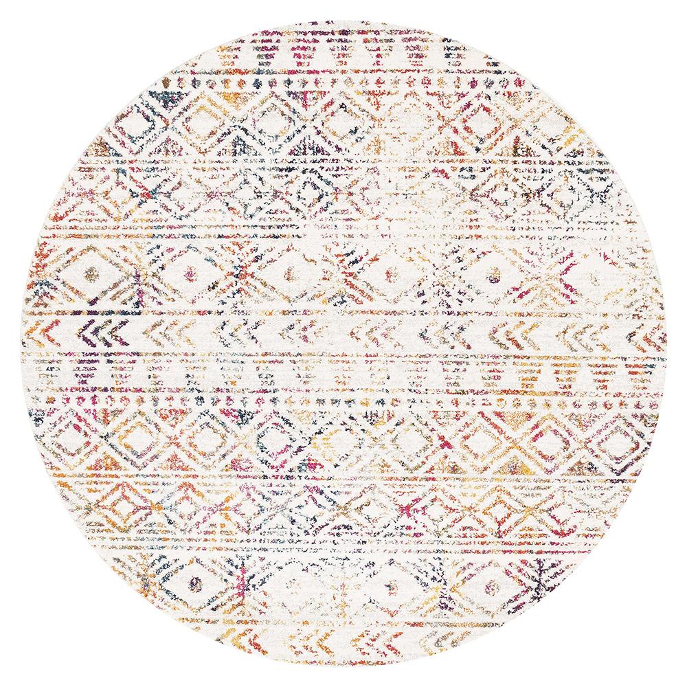 Heaven Multicolour Tribal Geometric Diamond Round Rug