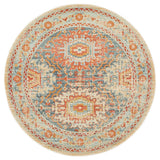 Heirloom Blue Orange Distressed Medallion Round Rug