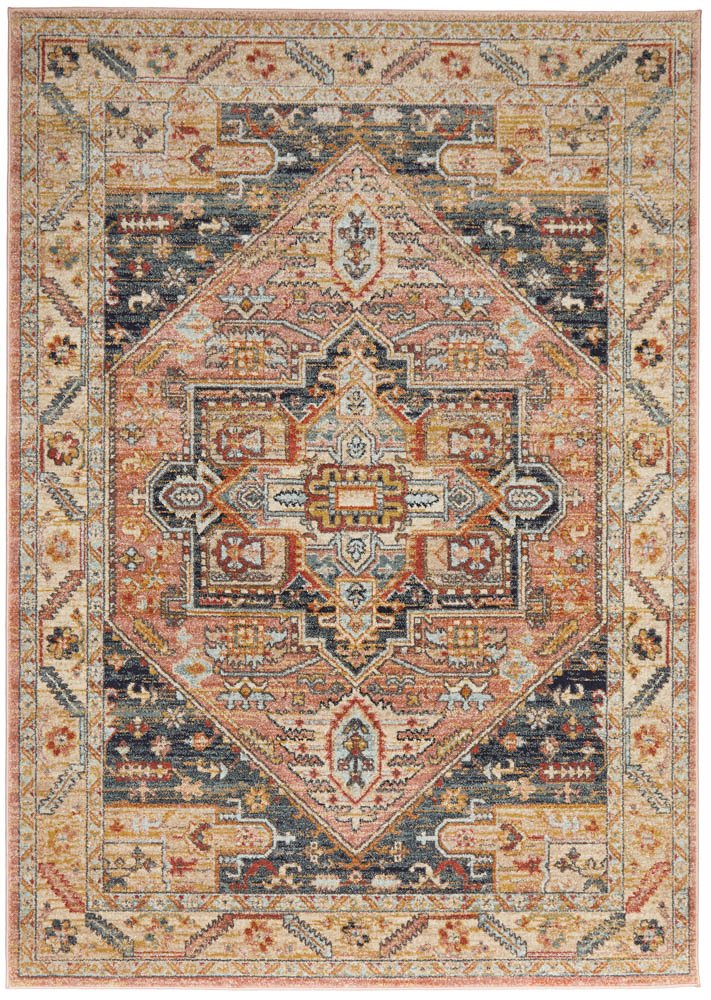 Heirloom Blue Pink Distressed Medallion Rug