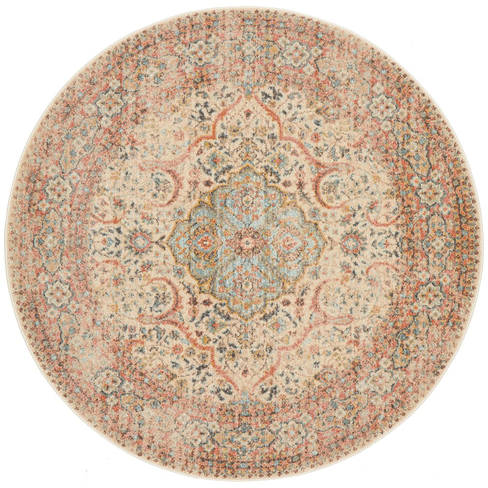 Heirloom Ivory Distressed Floral Round Rug